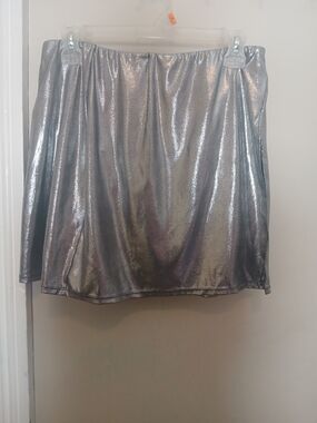 Halara Women's Metallic Silver Mini Skirt With Built In Shorts